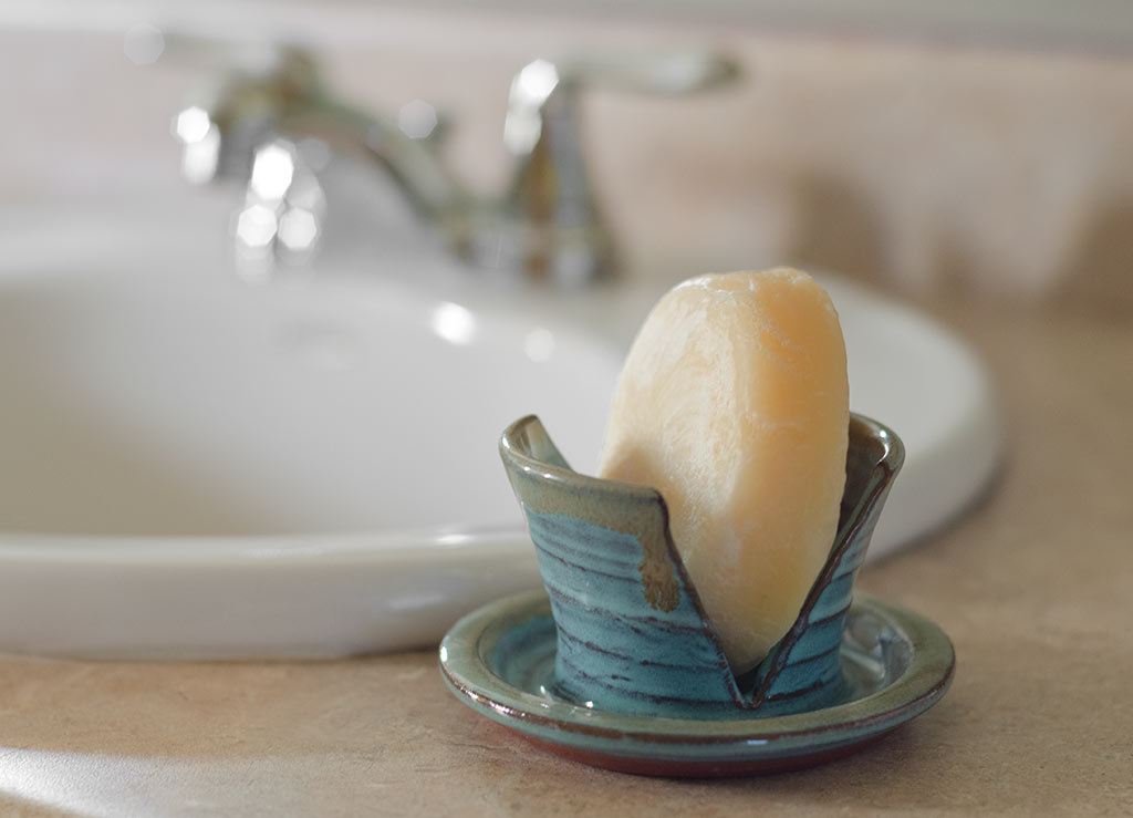 soap dish next to sink